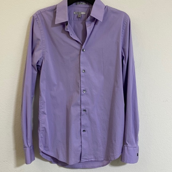 Express Men's Medium Long Sleeve Button Lavender Fitted Shirt with Stretch - Picture 1 of 9